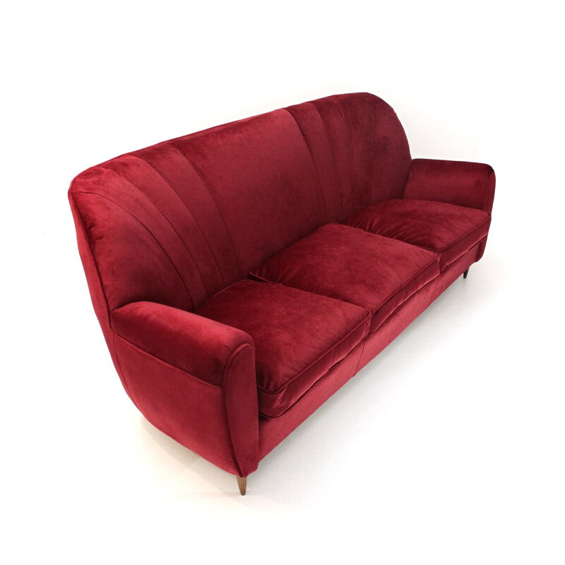 Vintage Italian 3-seater sofa in red velvet