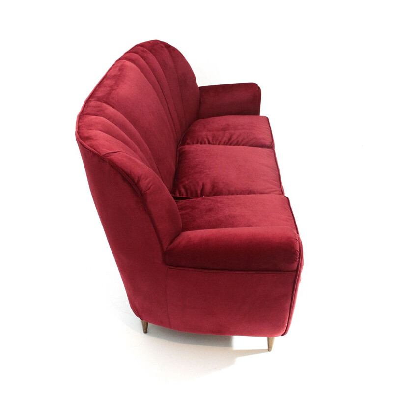 Vintage Italian 3-seater sofa in red velvet