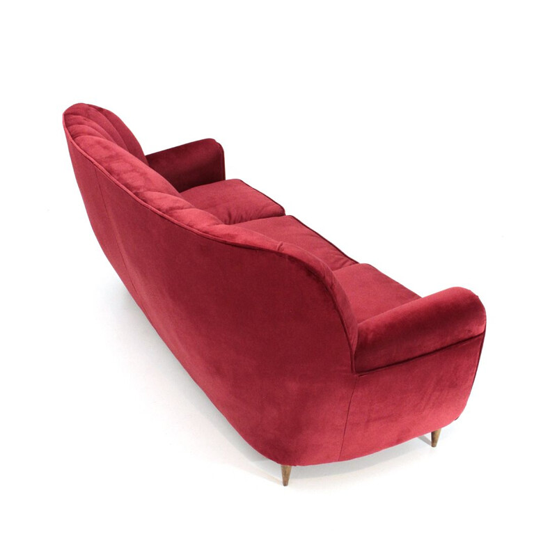 Vintage Italian 3-seater sofa in red velvet