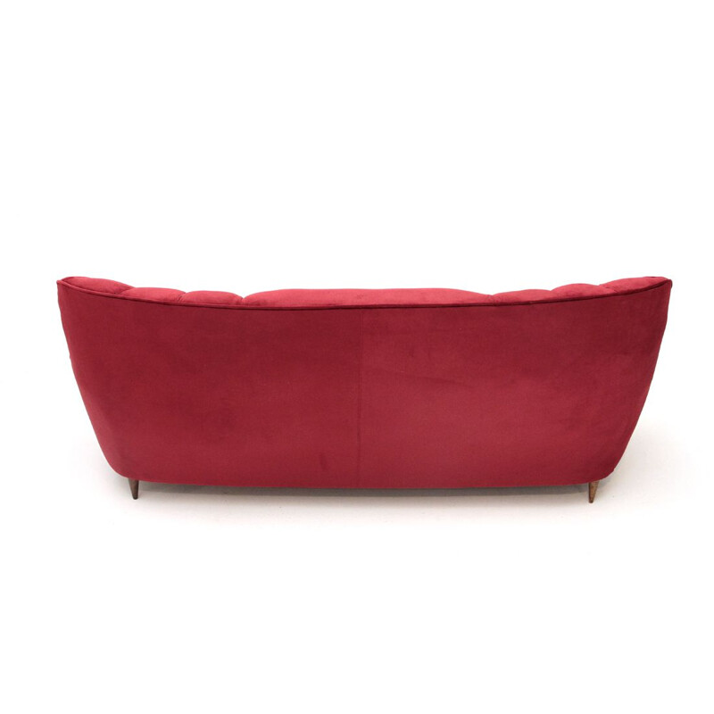 Vintage Italian 3-seater sofa in red velvet