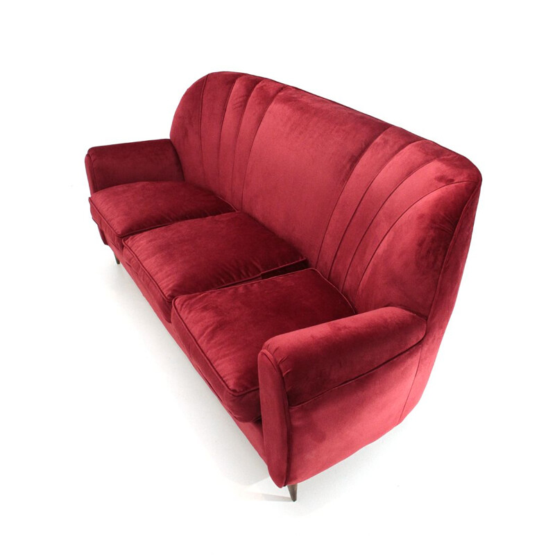 Vintage Italian 3-seater sofa in red velvet