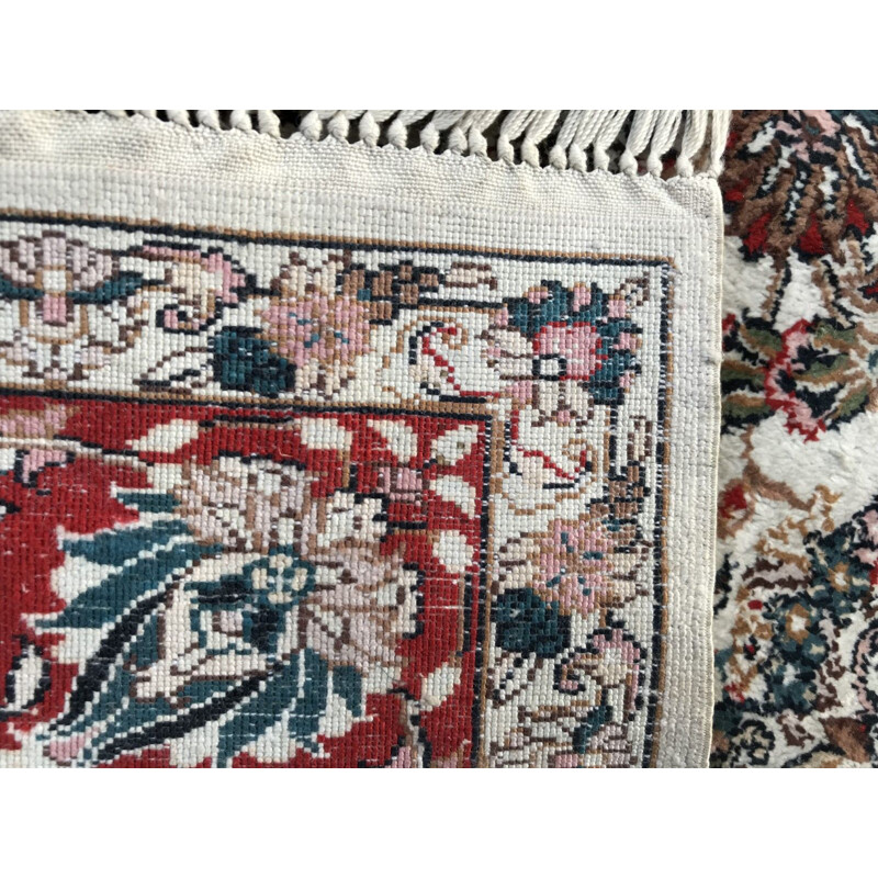 Small vintage Persian rug in fine silk