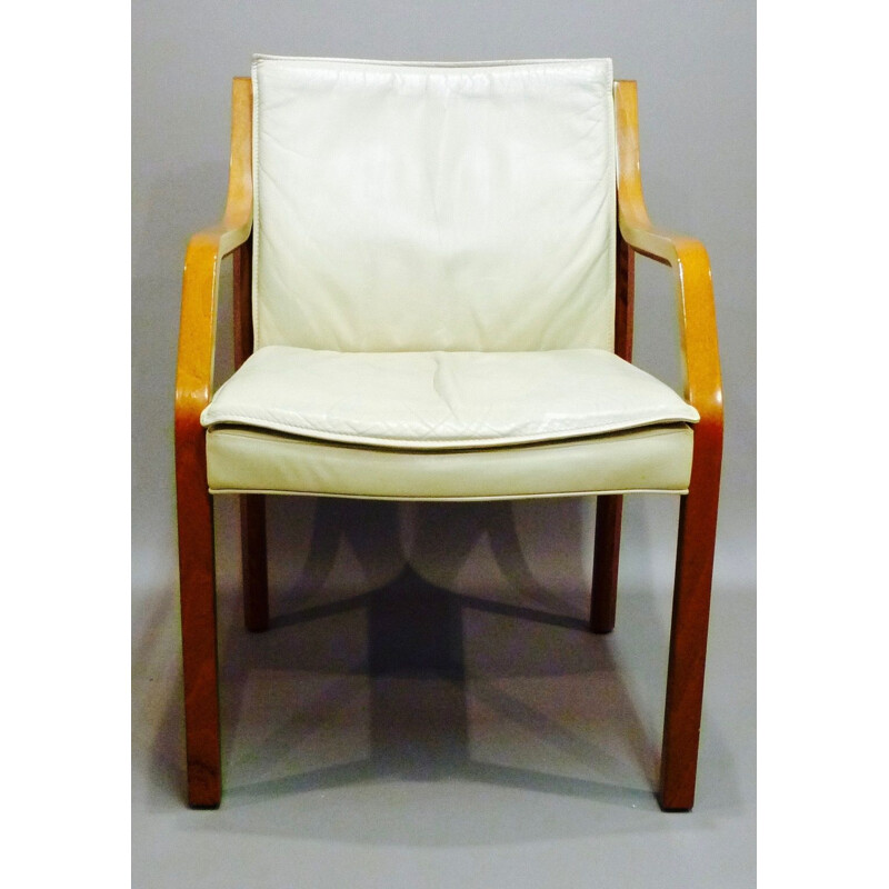 Fauteuil vintage en cuir et palissandre Knoll Antimott