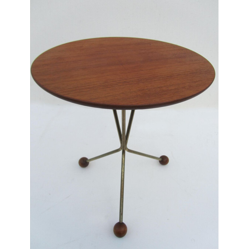Tripod side table in teck and brass, Albert LARSSON - 1950s