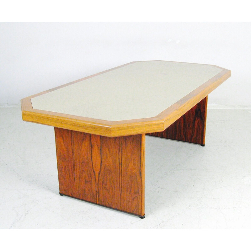Vintage table in rosewood and leather by Knoll Antimott