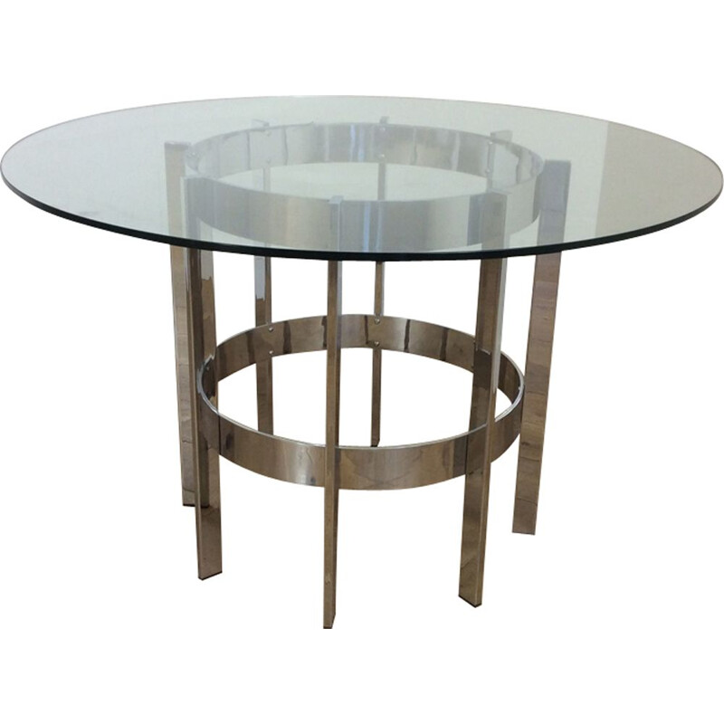 Vintage table for Merrow Associates table in glass and chrome 1970