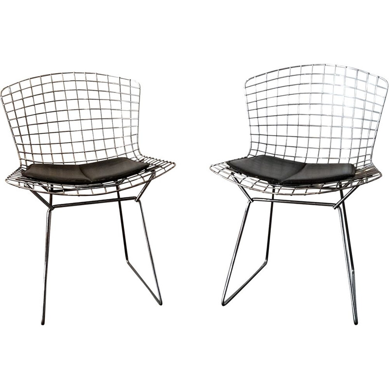 Set of 2 vintage chairs 420C in chrome by Harry Bertoia steel wire