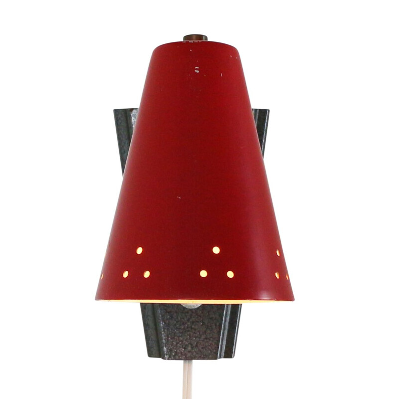Vintage wall lamp with perforated red shade