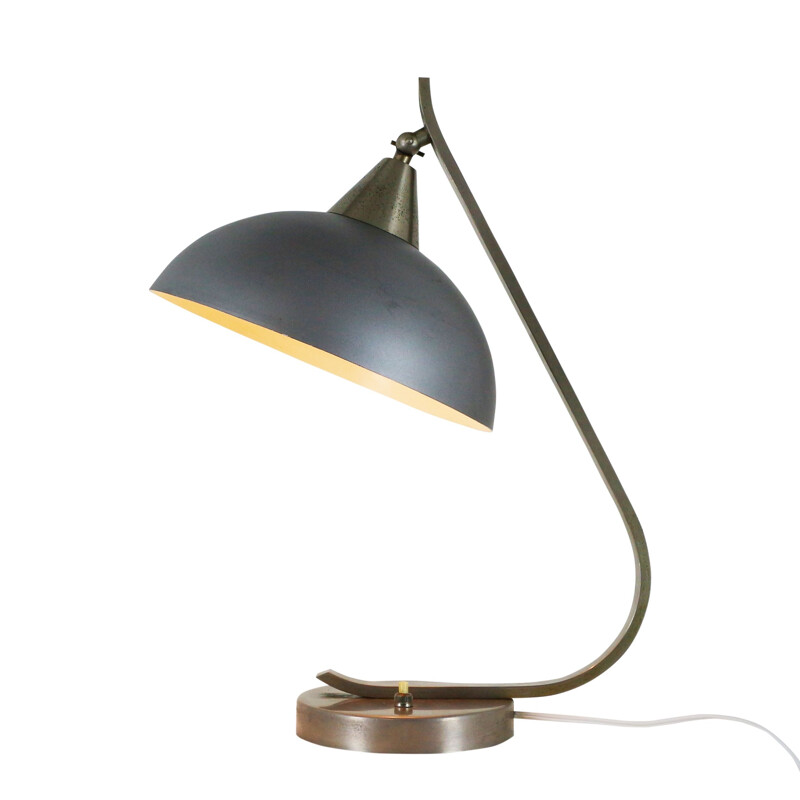Vintage industrial grey lamp in metal and aluminium 1950s
