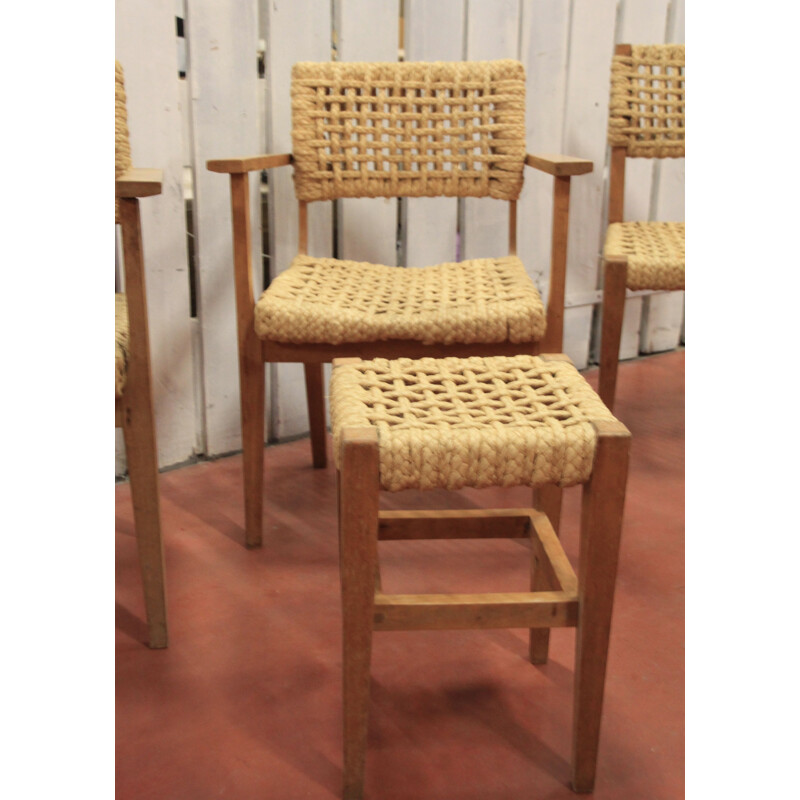 Set of 3 chairs and 2 stools by Audoux-Minet