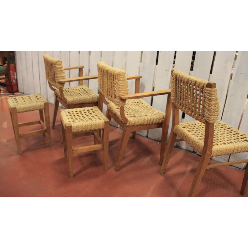 Set of 3 chairs and 2 stools by Audoux-Minet
