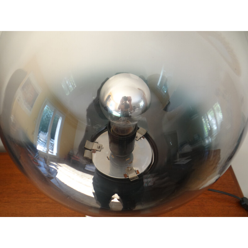 Lampe vintage française argentée en métal et verre 1970
