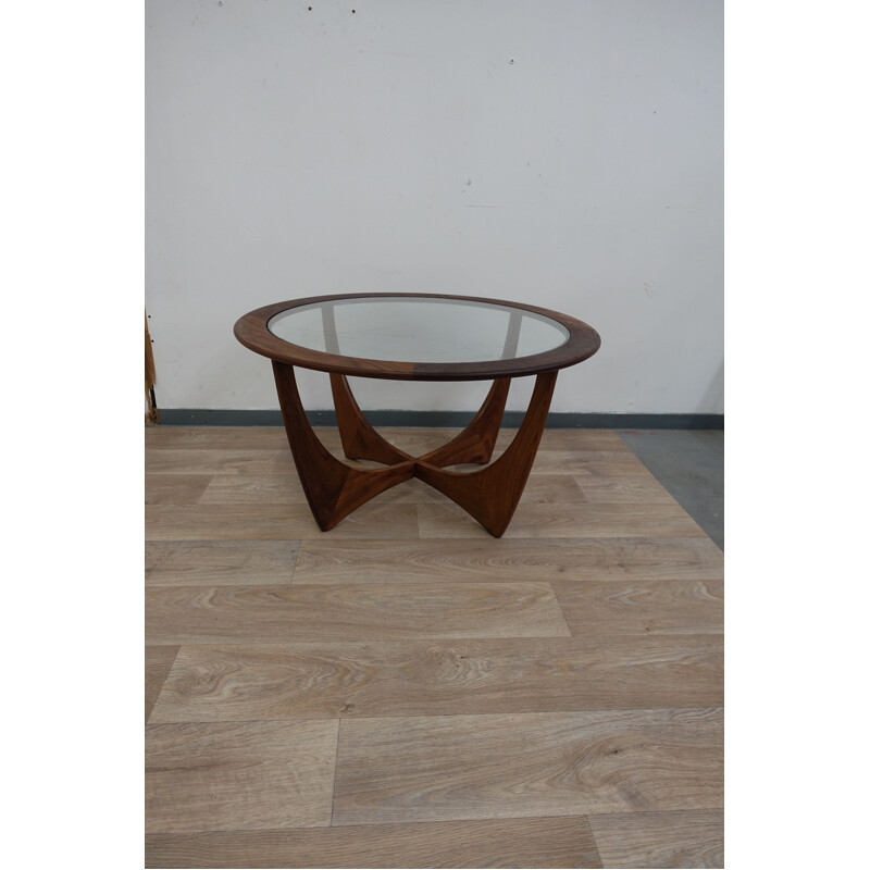 Roung vintage Astro table by Gplan in glass and teak 1960