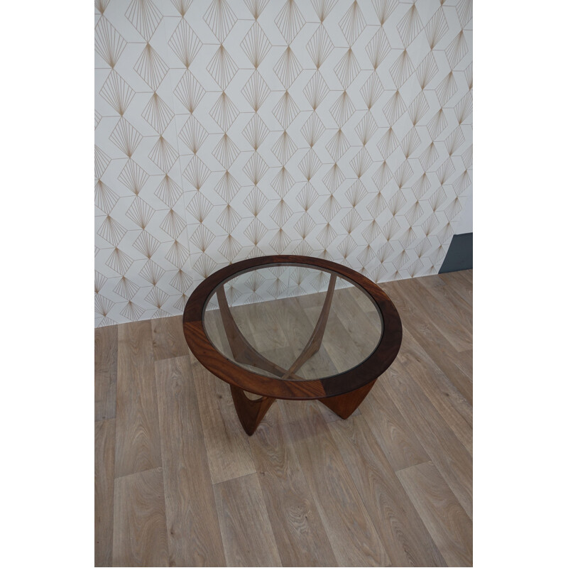 Roung vintage Astro table by Gplan in glass and teak 1960
