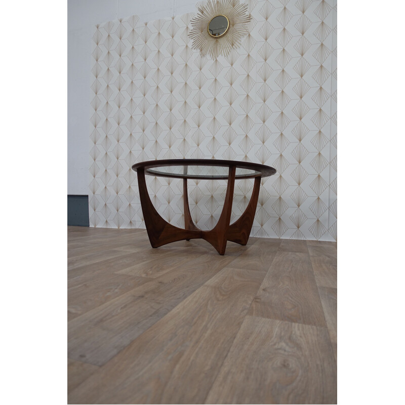 Roung vintage Astro table by Gplan in glass and teak 1960