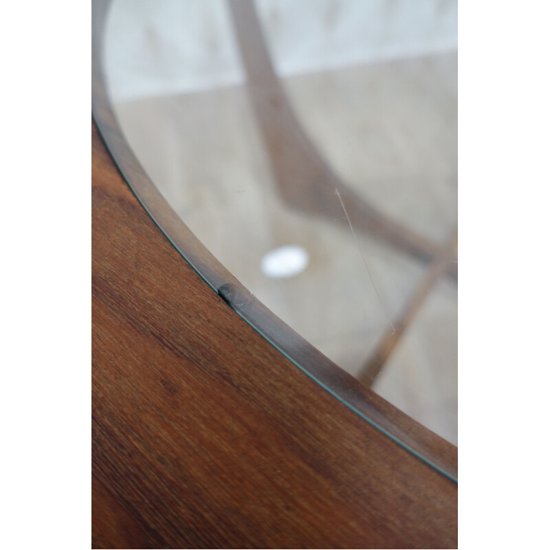 Roung vintage Astro table by Gplan in glass and teak 1960