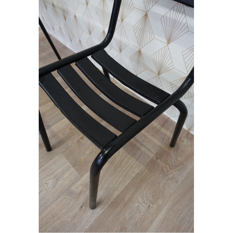 Ensemble de 3 chaises vintage Tolix noires en métal 1950