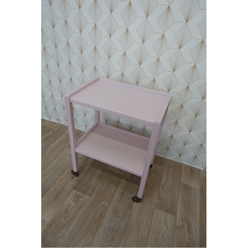 Vintage English pink wooden dessert trolley 1960