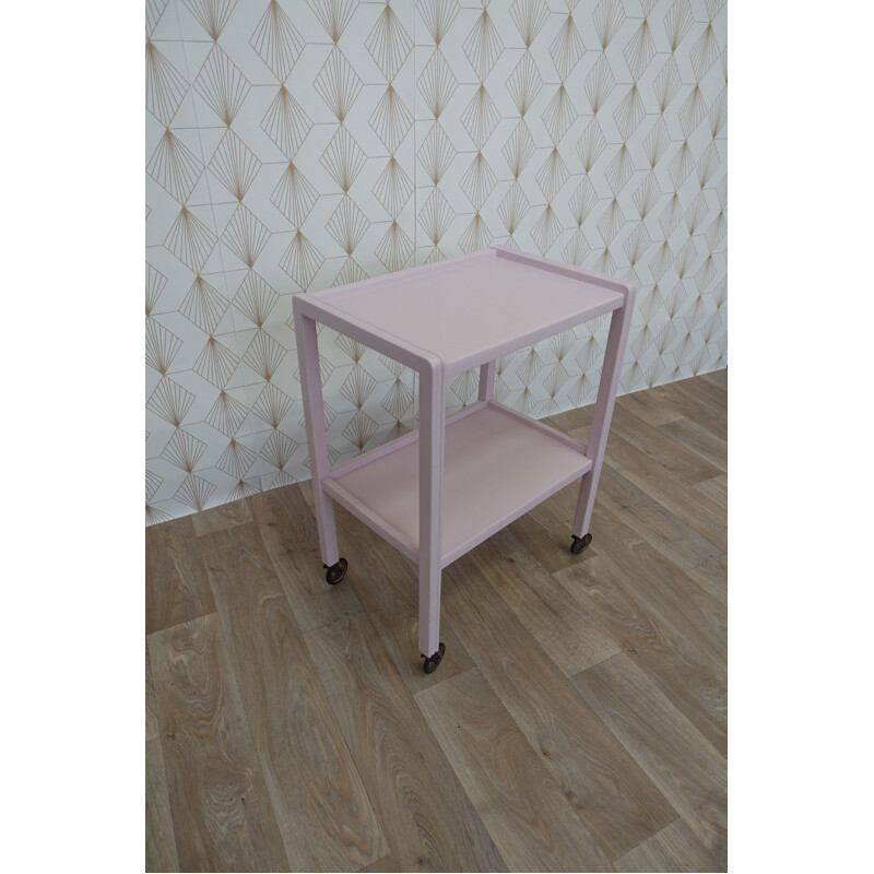 Vintage English pink wooden dessert trolley 1960