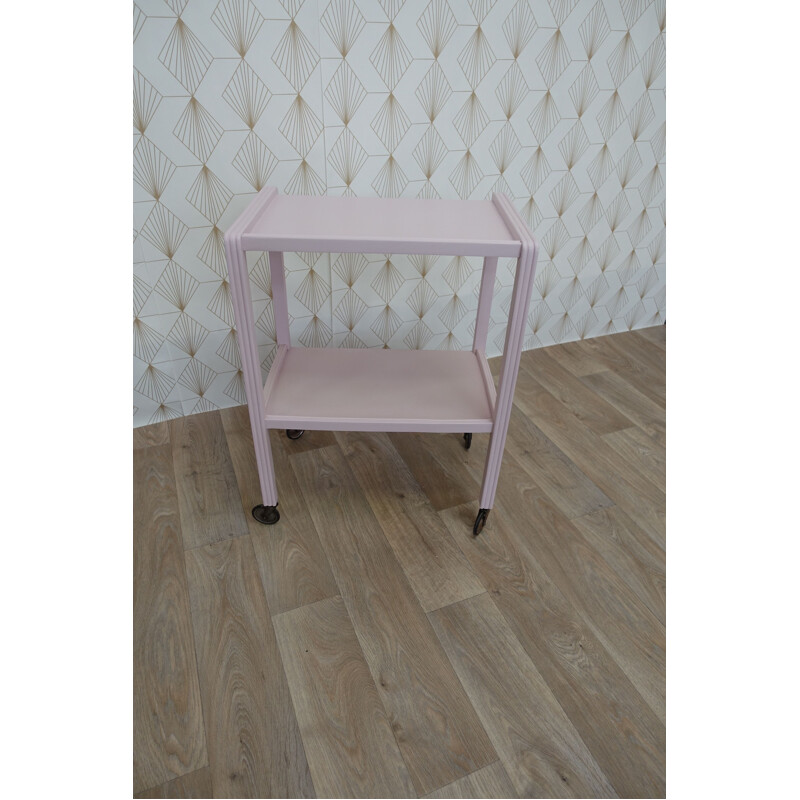 Vintage English pink wooden dessert trolley 1960