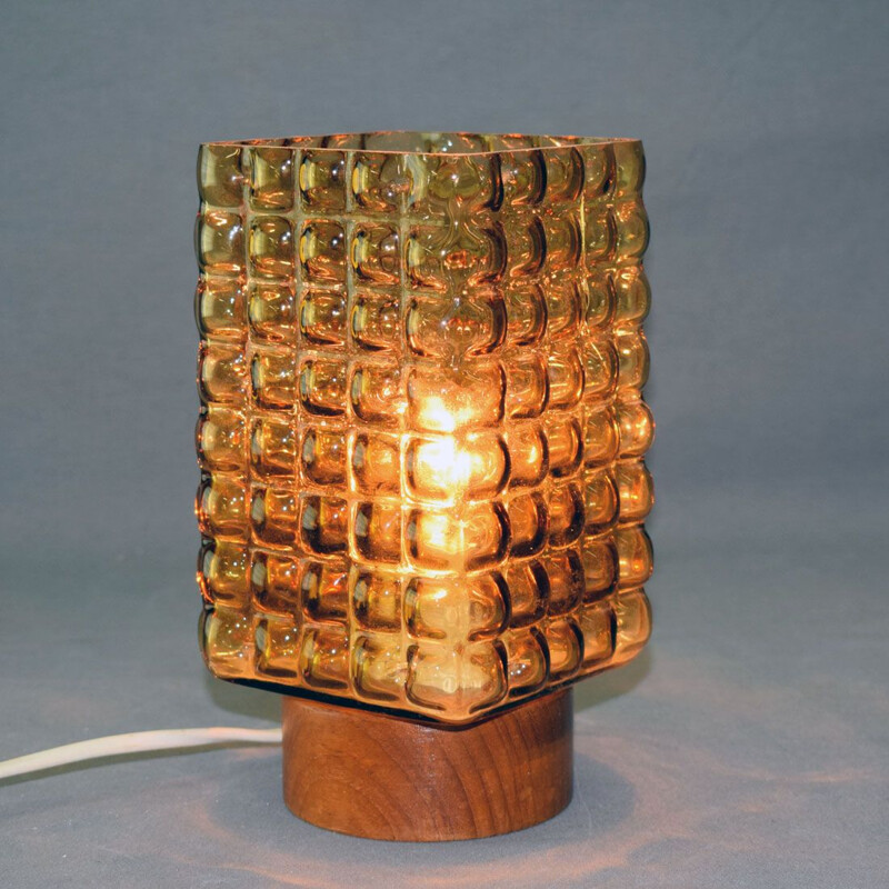 Vintage german Temde lamp in teak and glass 1960