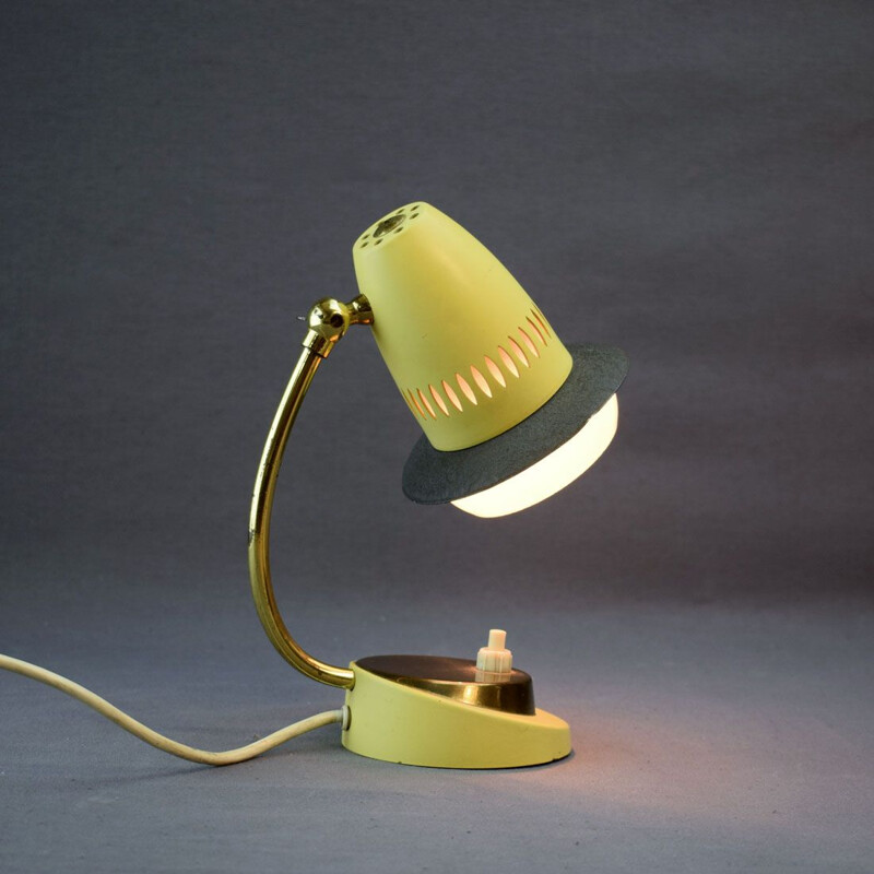 Vintage yellow bedside lamp in steel and glass 1950