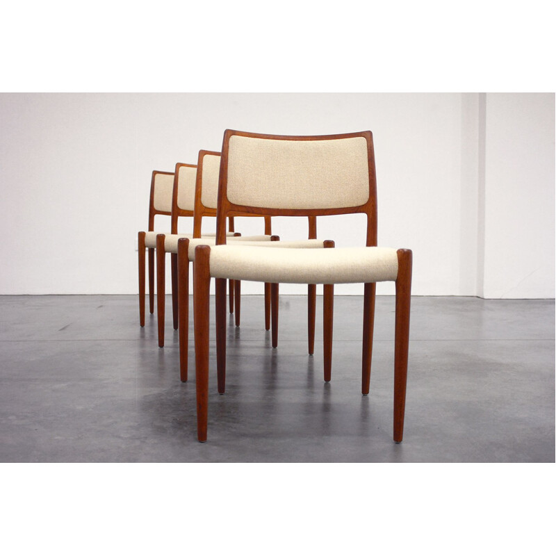 Set of 4 vintage chairs by Niels Otto Møller for J.L. Møllers Møbelfabrik in teak and wool