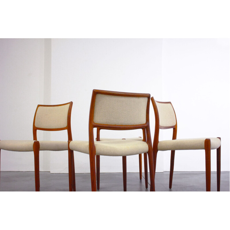 Set of 4 vintage chairs by Niels Otto Møller for J.L. Møllers Møbelfabrik in teak and wool