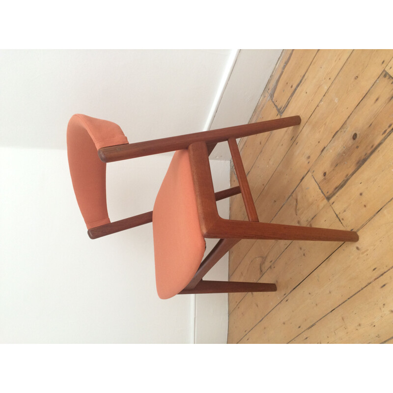 Vintage scandinavian orange fabric and teak chair 1970