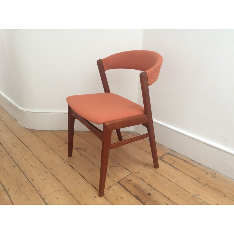 Vintage scandinavian orange fabric and teak chair 1970