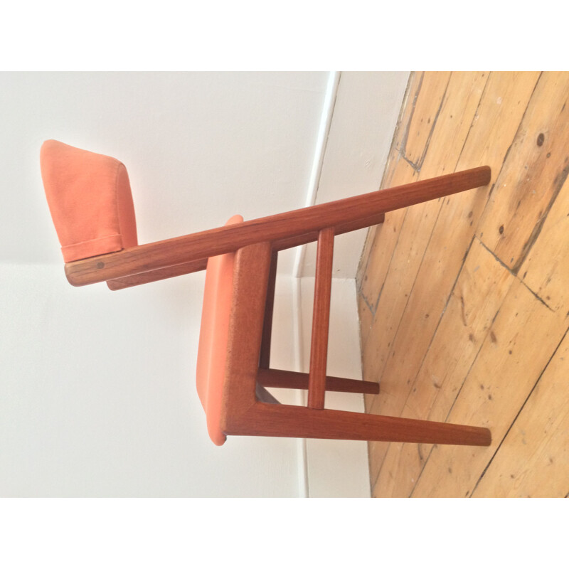 Vintage scandinavian orange fabric and teak chair 1970