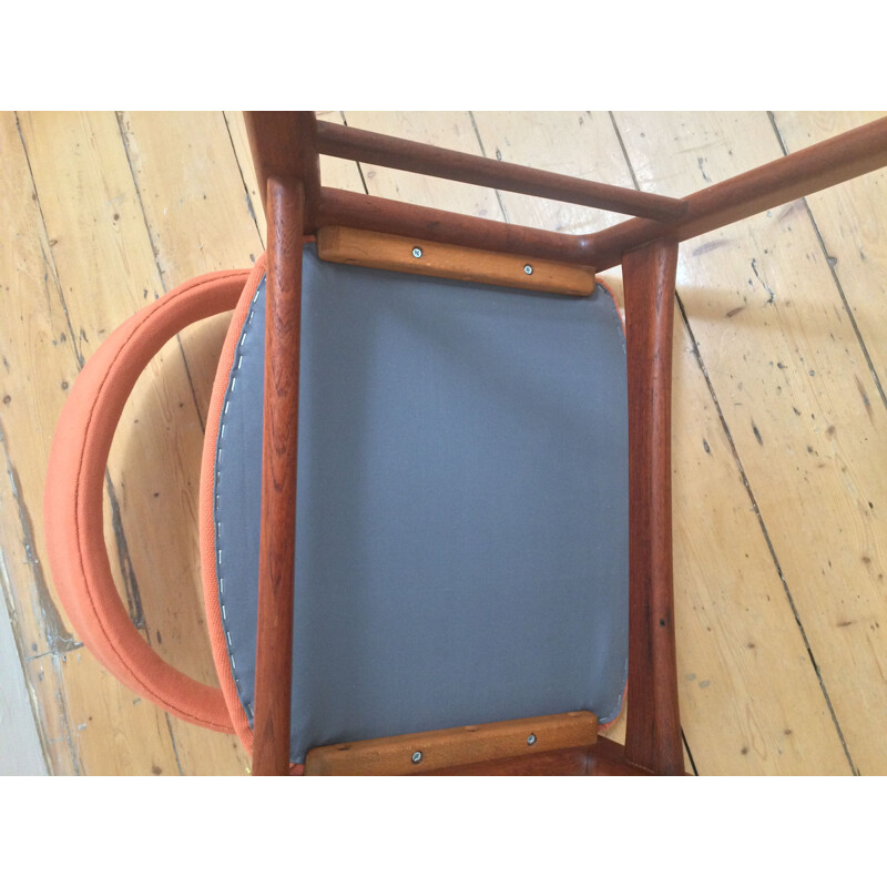 Vintage scandinavian orange fabric and teak chair 1970