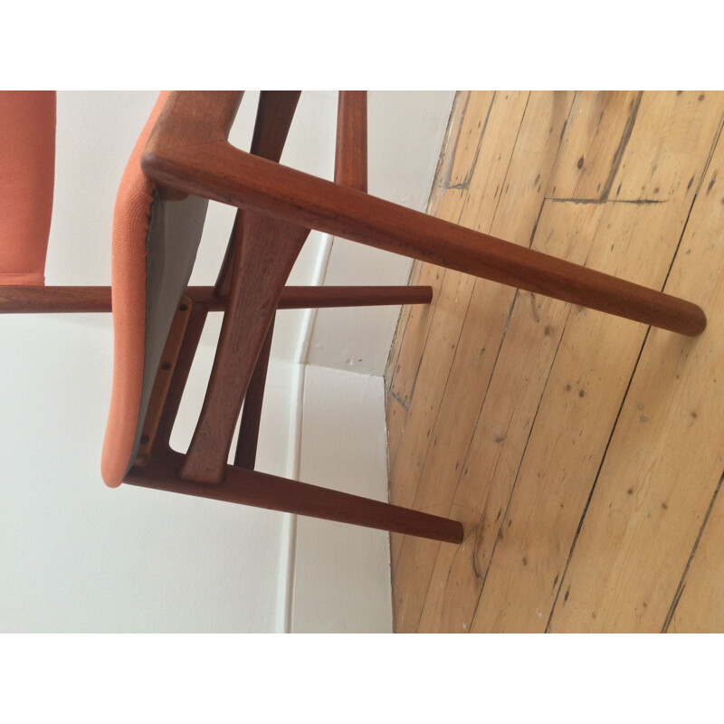 Vintage scandinavian orange fabric and teak chair 1970