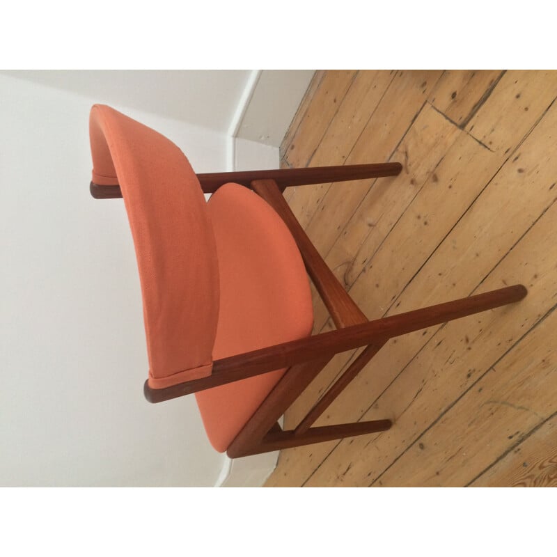 Vintage scandinavian orange fabric and teak chair 1970