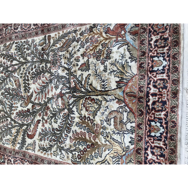 Vintage multicoloured silk and cotton carpet 1980