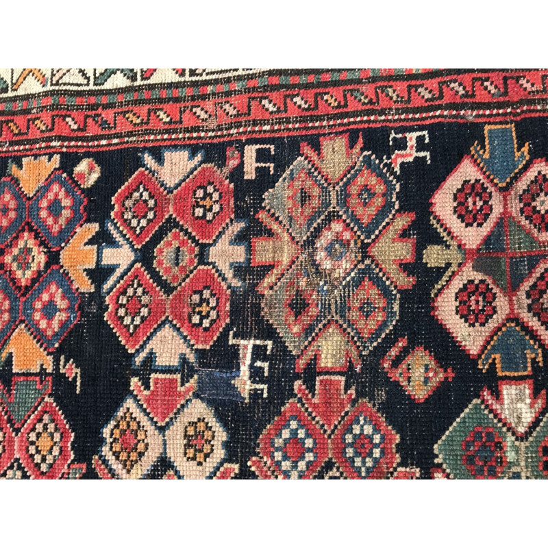 Tapis vintage caucasien en laine avec motifs géométriques