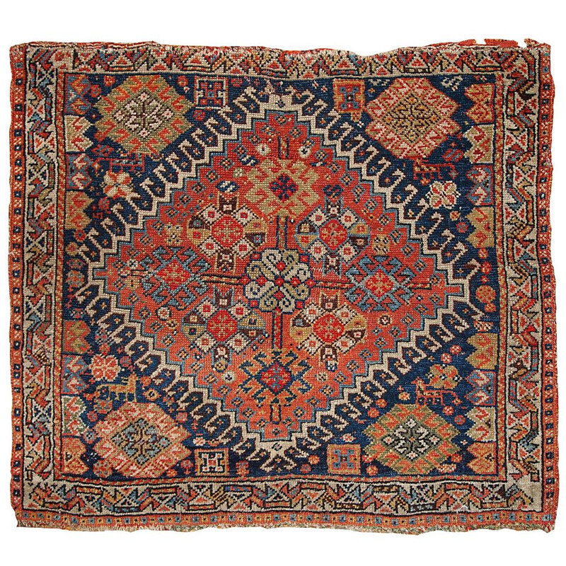 Vintage handmade Persian Gashkai red and blue wool carpet