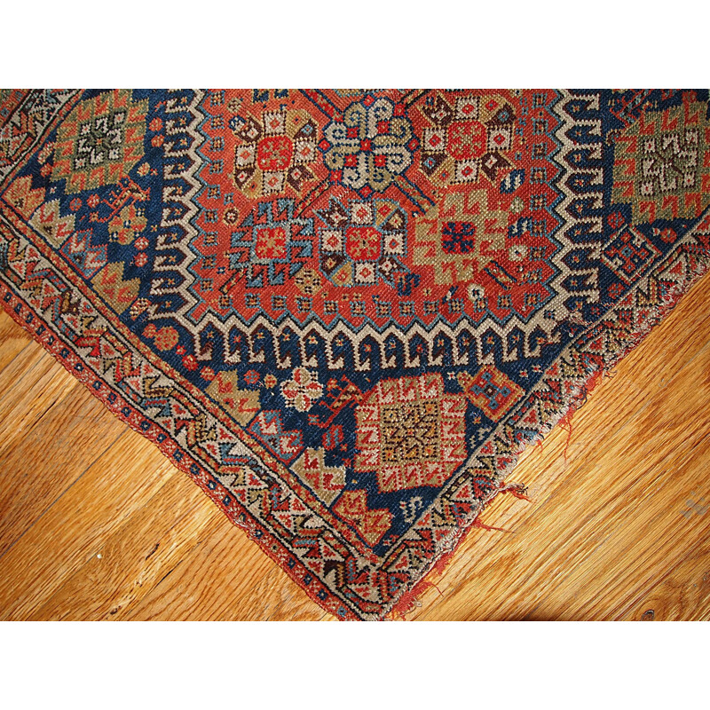 Vintage handmade Persian Gashkai red and blue wool carpet