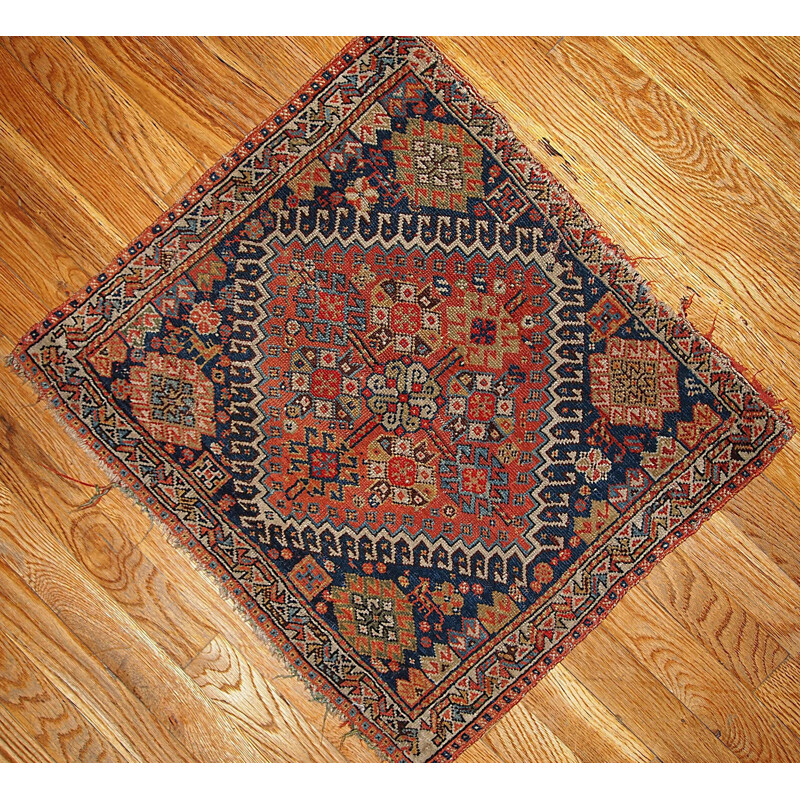 Vintage handmade Persian Gashkai red and blue wool carpet