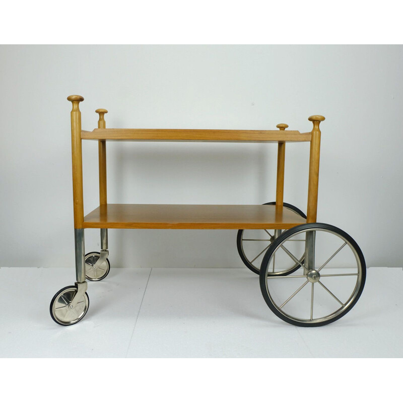 Vintage serving trolley by Wilhelm Renz in walnut and metal 1960