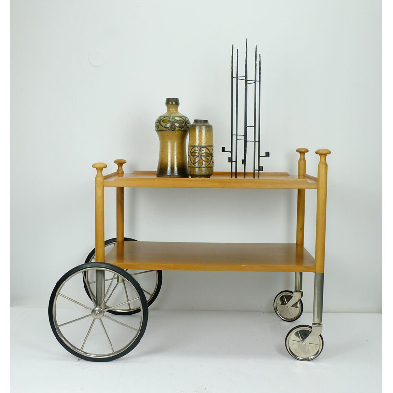 Vintage serving trolley by Wilhelm Renz in walnut and metal 1960