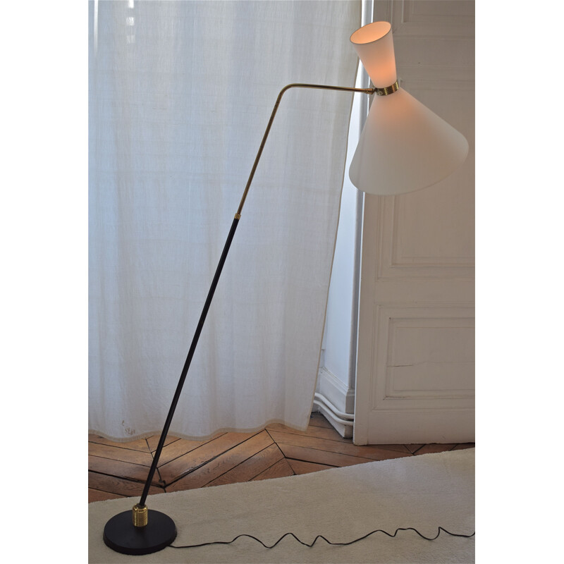 Vintage Lunel black floor lamp in metal and brass 1950