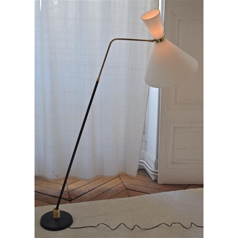 Vintage Lunel black floor lamp in metal and brass 1950