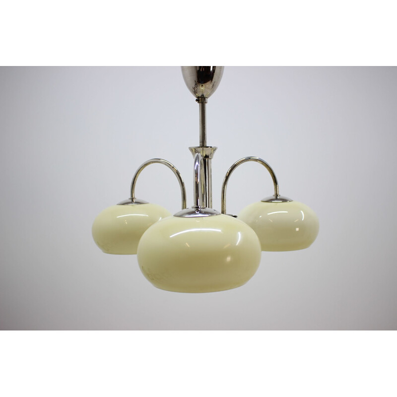 Vintage Bauhaus style chandelier in glass and metal 1930