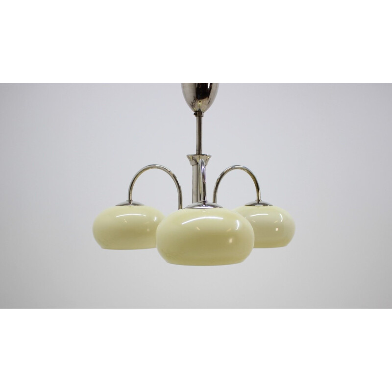 Vintage Bauhaus style chandelier in glass and metal 1930