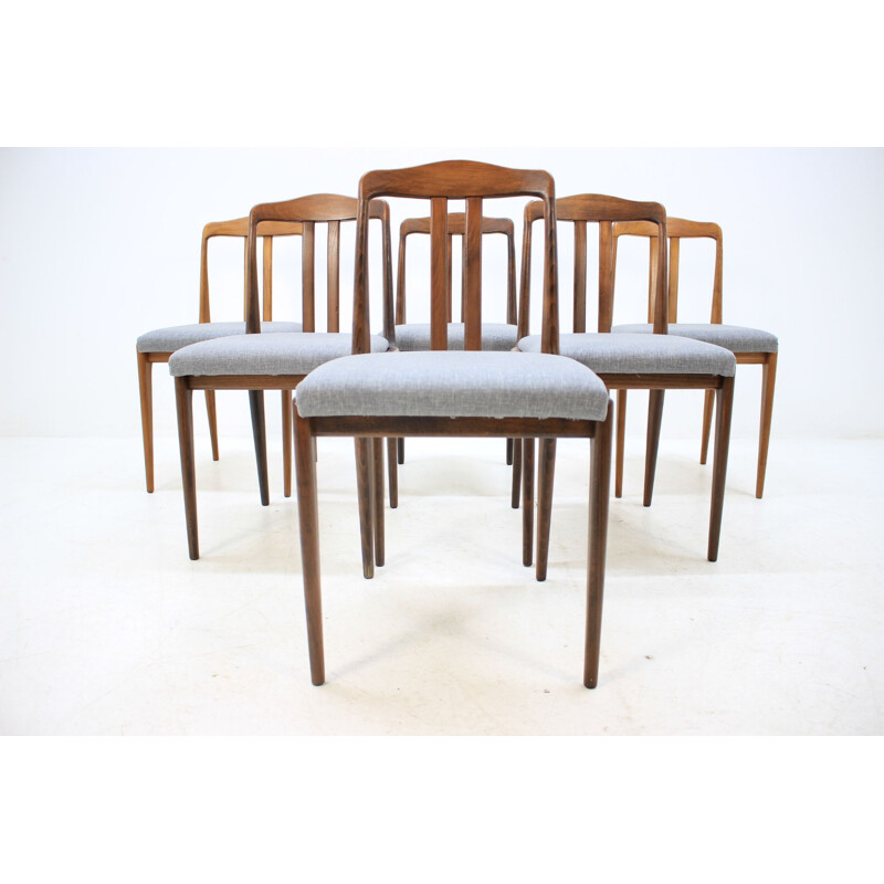 Set of 6 vintage scandinavian chairs in wood and grey fabric 1960