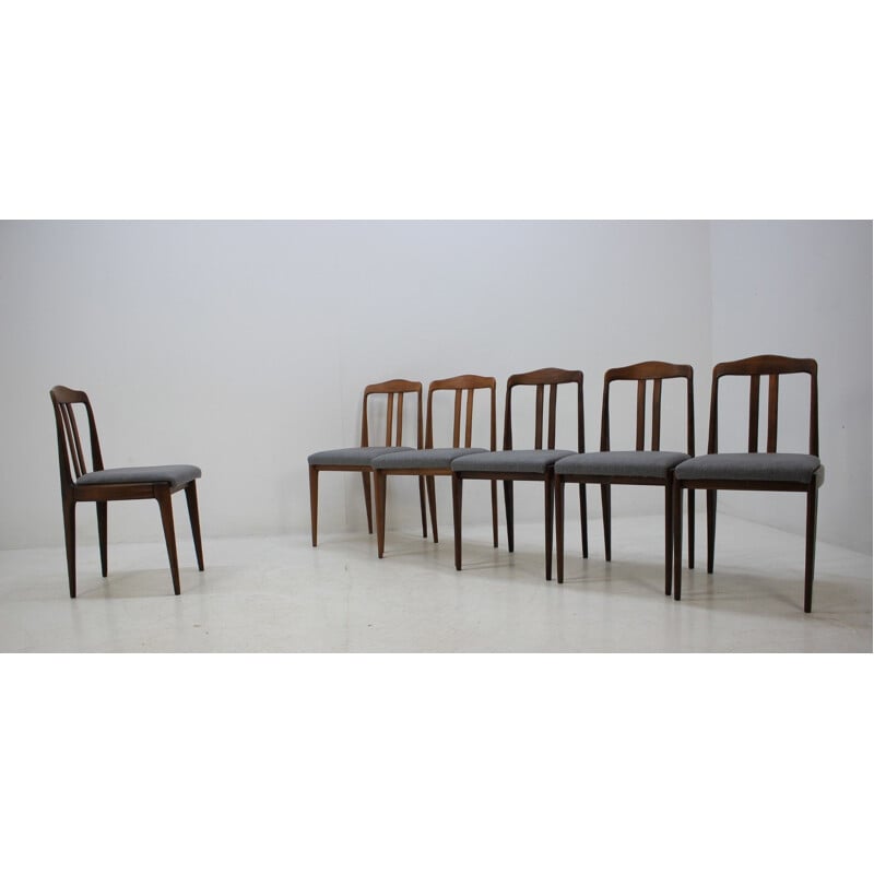 Set of 6 vintage scandinavian chairs in wood and grey fabric 1960