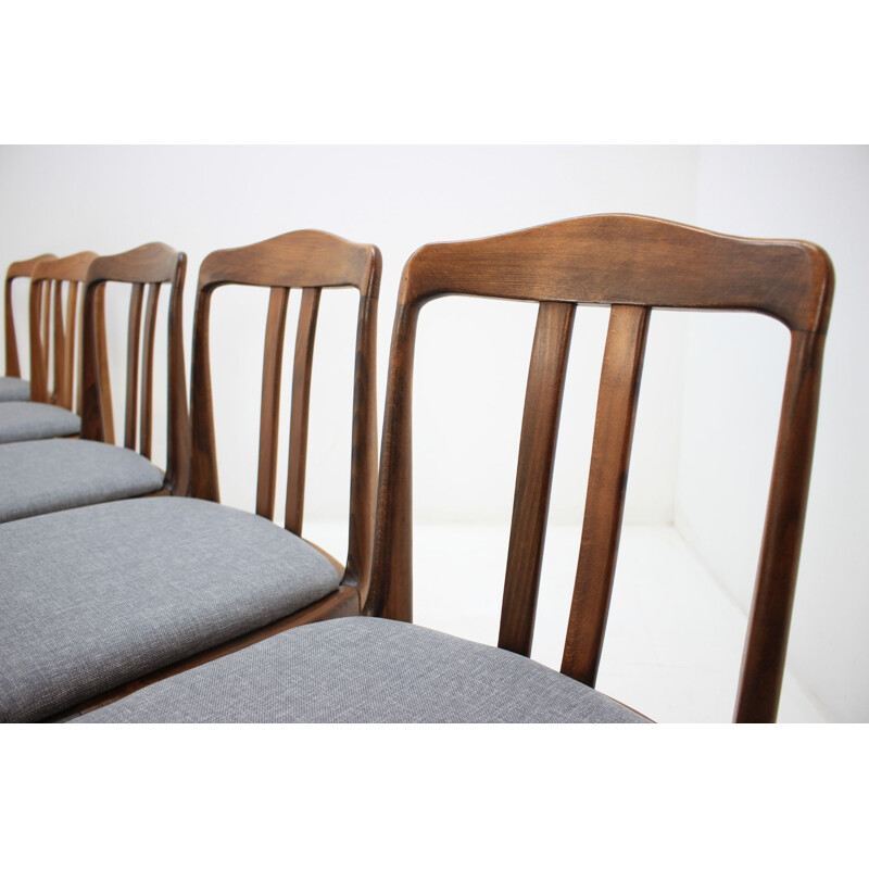 Ensemble de 6 chaises vintage scandinaves en tissu gris et bois 1960