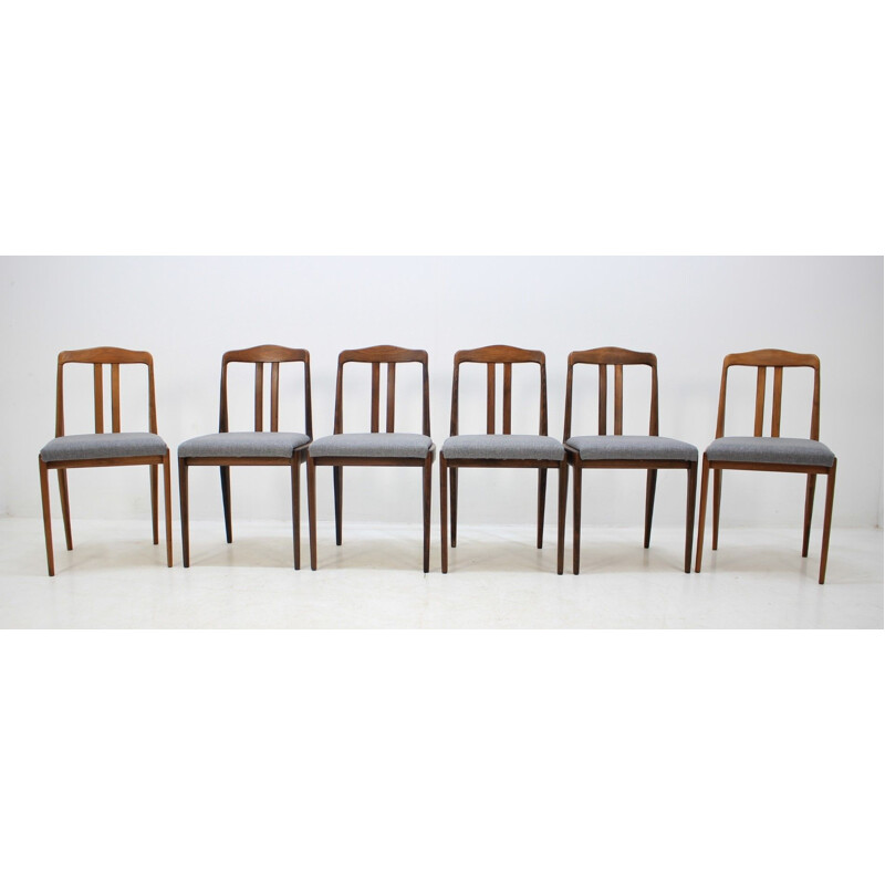 Set of 6 vintage scandinavian chairs in wood and grey fabric 1960