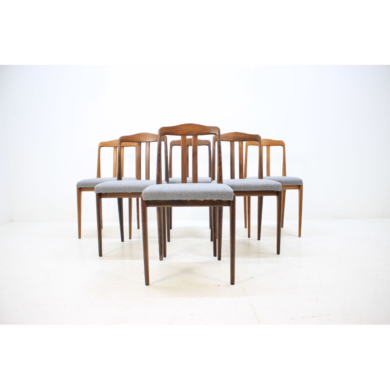 Set of 6 vintage scandinavian chairs in wood and grey fabric 1960